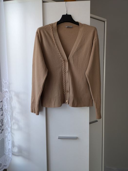 Karmelowy sweterek zapinany wełna kaszmir Marella 38/40 M/L