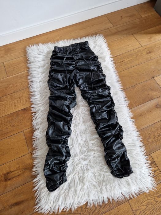 Xs 34 czarne marszczone spodnie skórzane wysoki stan eko skóra nowe
