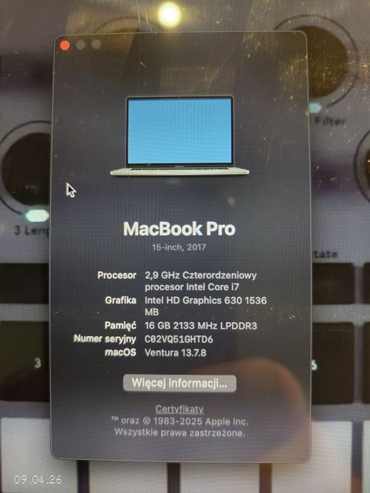 MacBook PRO 2,9 czterodrzwiowy core i7 16mb pamieci  500 gb dysk