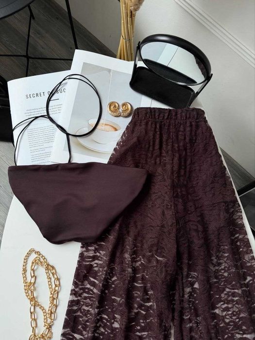 Жіночий костюм трійка гіпюрові штани + топ + шорти