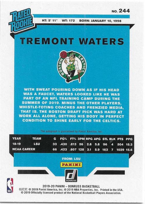 Karta NBA z autografem auto Tremont Waters  Boston Celtics