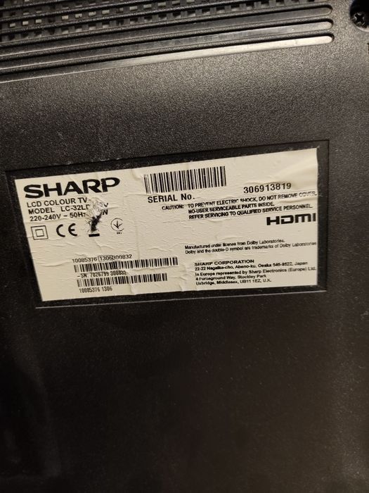 Telewizor 32 cale Sharp uszkodzone podświetlenie matrycy
