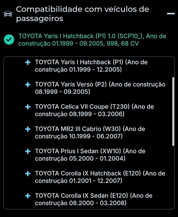 Pastilhas calço travão Toyota yaris