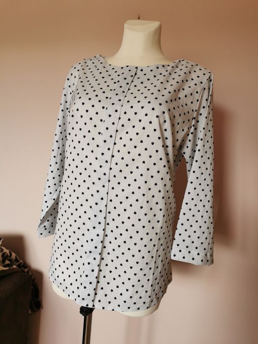 Bluzka koszula w print serca serduszka elegancka biała 46 48 3XL 4XL