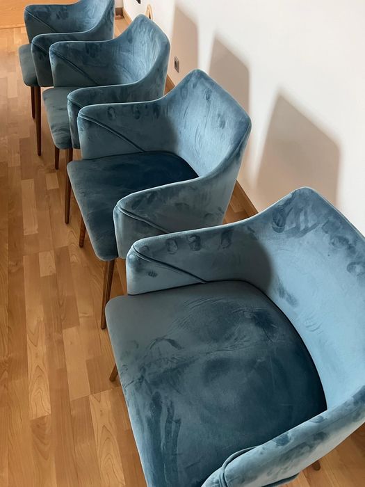 4 cadeiras de Veludo Azul com Braços ref 103770
