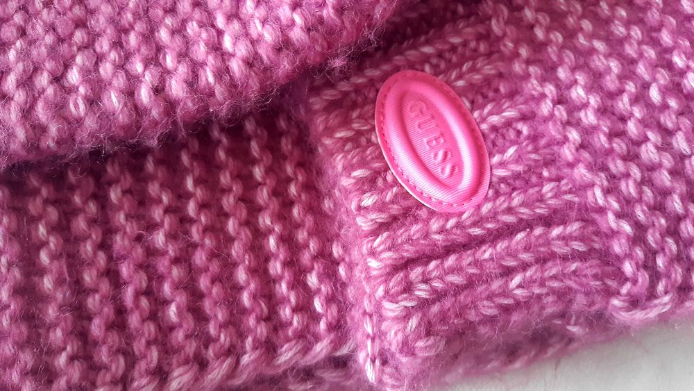 GUESS komplet: czapka beanie i szalik, z wełną -pink-piękny