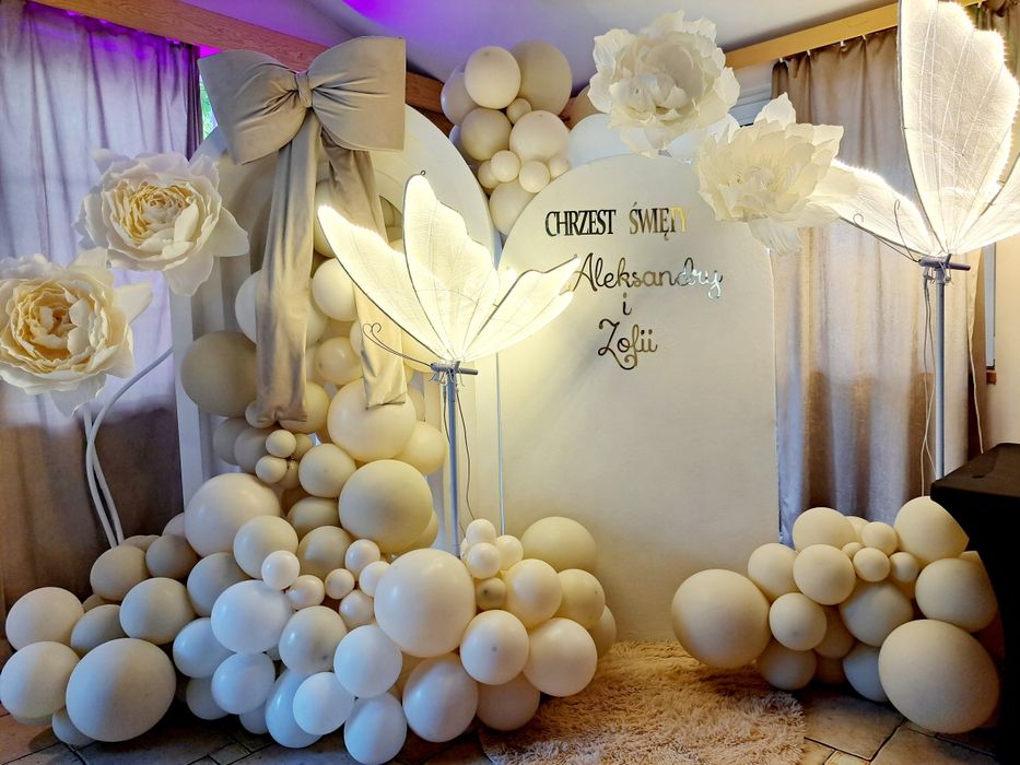 Ścianka balonowa na Komunię chrzciny roczek dekoracja balonowa
