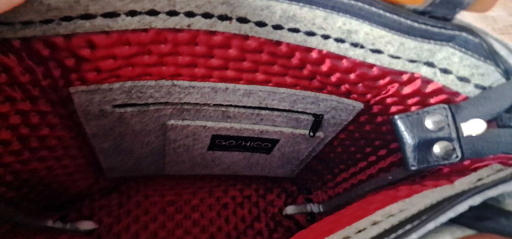 Torba Goshico haft koty łowickie drewniana rączka, filc