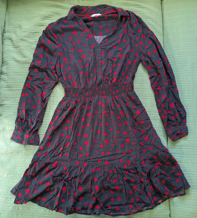 Vestido Floral Preto e Vermelho Springfield ,Tamanho 38