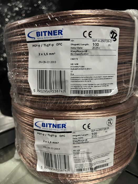 Kable głośnikowe 2x1,5mm2 PGY-p / TLgY-p. 2x100 m