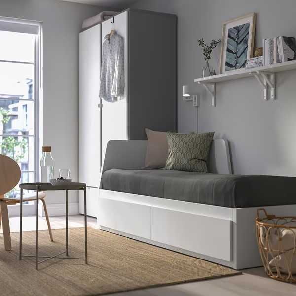 FLEKKE IKEA Cama indiv/dupla c/2 gav/2 colchões, branco/Åfjäll firmeza média, 80x200 cm