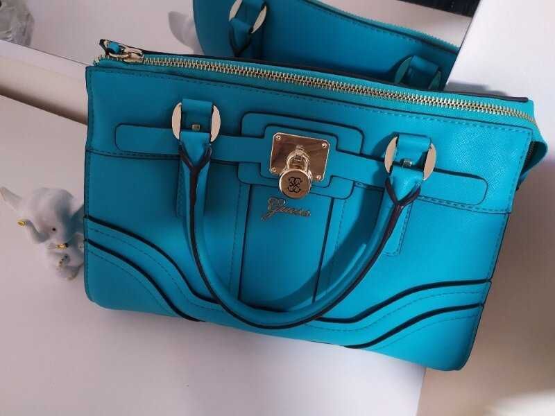 Guess greyson small satchel vg493005 бірюзова шкіряна сумка 30х22х9 см