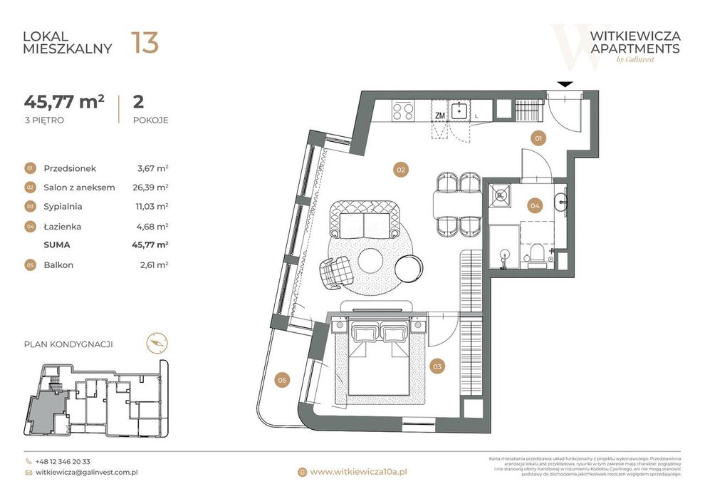 2-pokojowe mieszkanie 45m2 + balkon