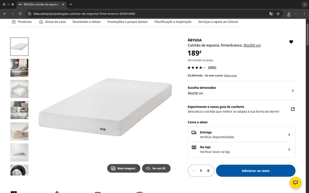 Colchão de espuma, Firme/branco, 90x200 cm