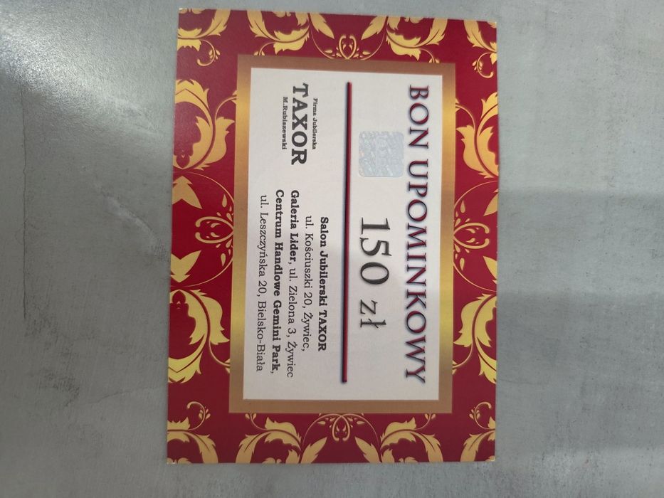 Bon podarunkowy o wartości 150 zł do sklepu jubilerskiego TAXOR