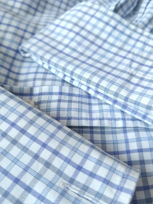 Biała w niebieską kratkę męska koszula TM Lewin slim fit