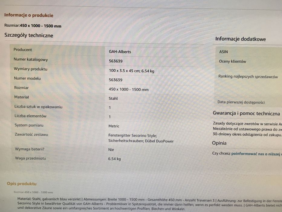 Okno krata ochrona regulowany montaż