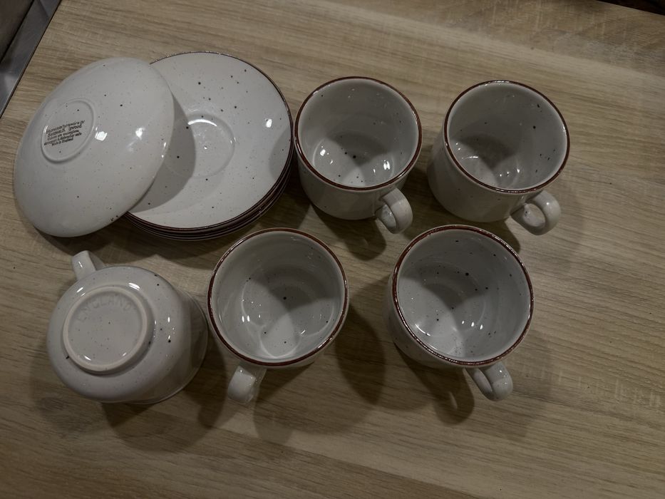 5 filiżanek z podstawkami retro - Sampson Bridgwood z serii Stonedale Tableware