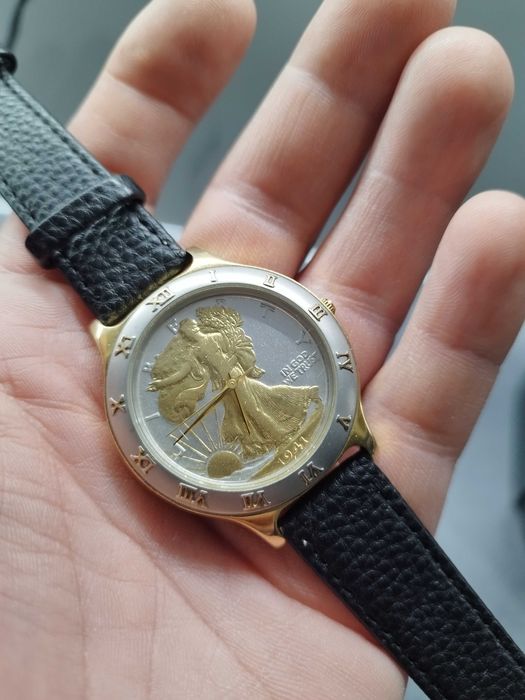 Zegarek męski Walking Liberty Half  Dolar limitowana edycja złocony