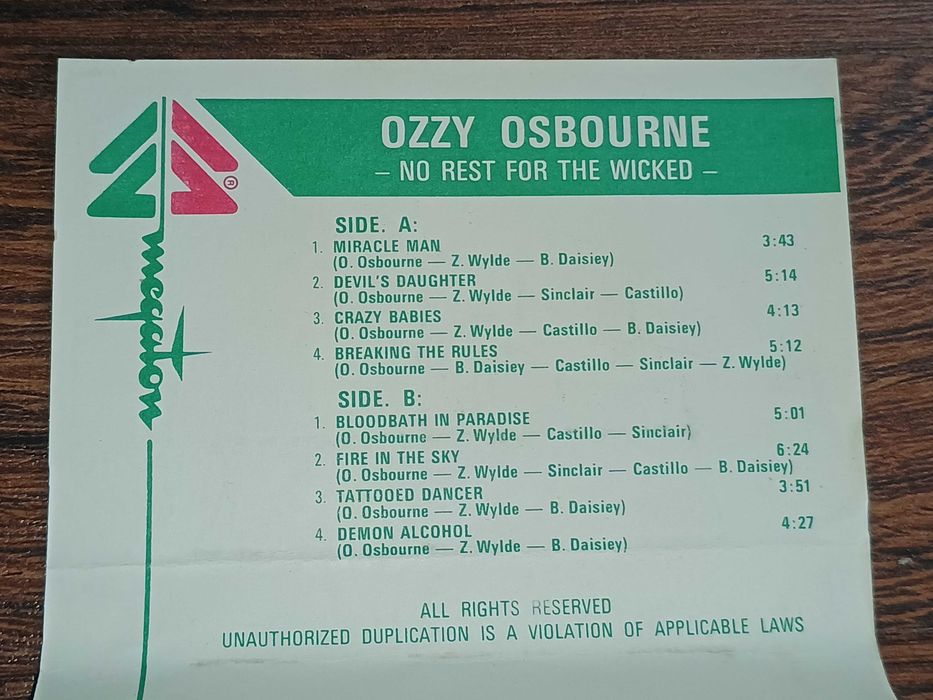 Ozzy Osbourne - "No rest for the wicked" kaseta magnetofonowa