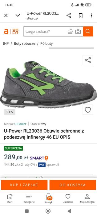 U-Power RL20036 Obuwie ochronne z podeszwą Infinergy 46 EU