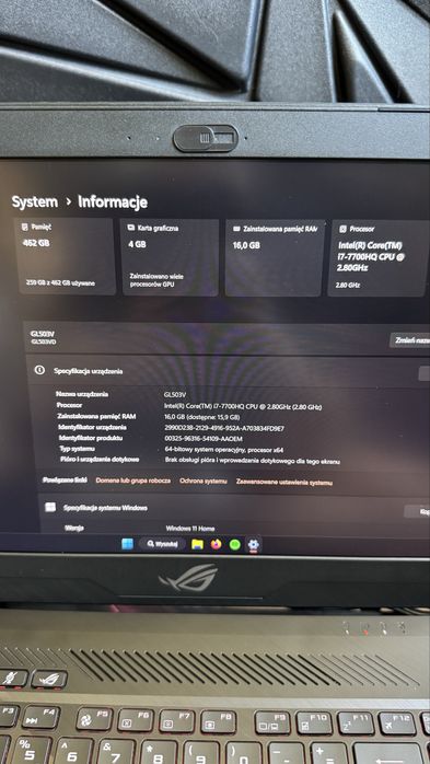 Asus ROG Strix GL503V 15'6 i7 GTX 1050 laptop gamingowy
