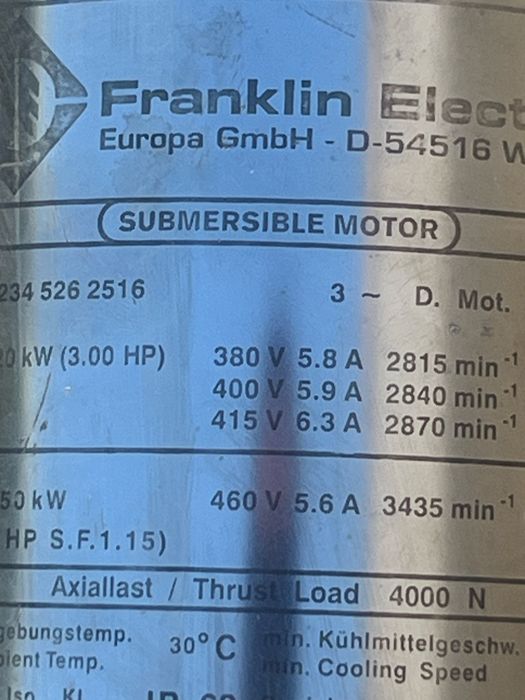 Bomba submersível Franklin 3 cv para Furo artesiano