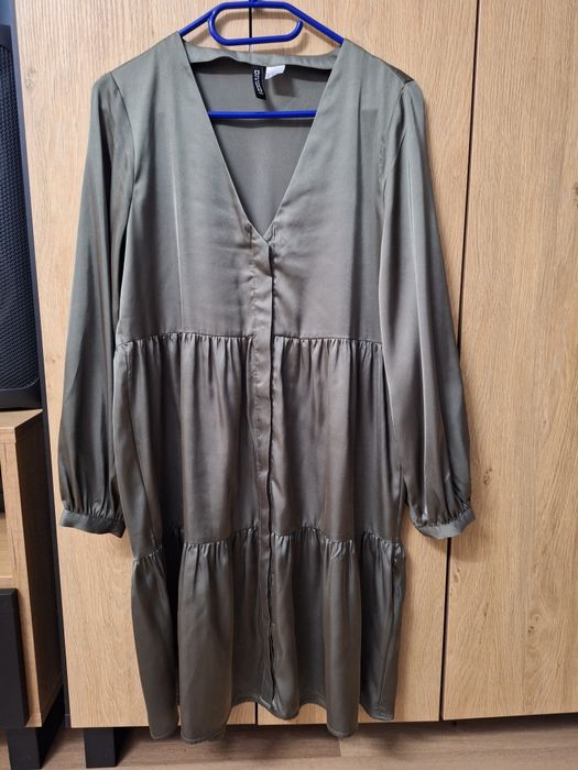 Sukienka hm 36 s khaki zielona satyna