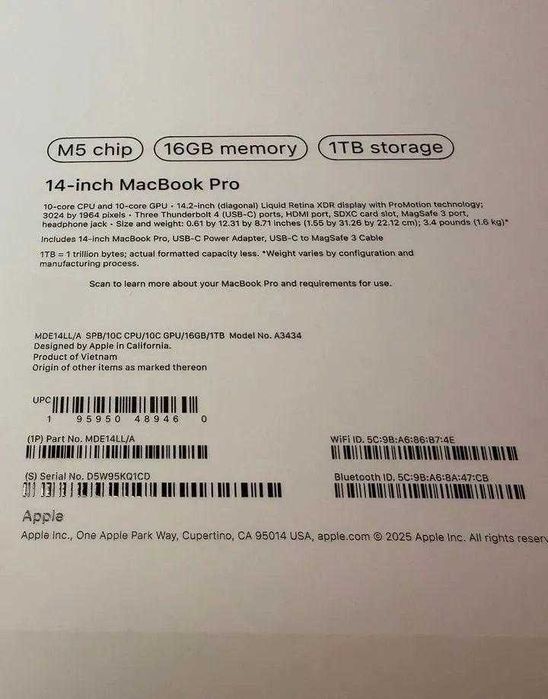 MacBook Pro 14 M5/16 GB/1 TB SSD