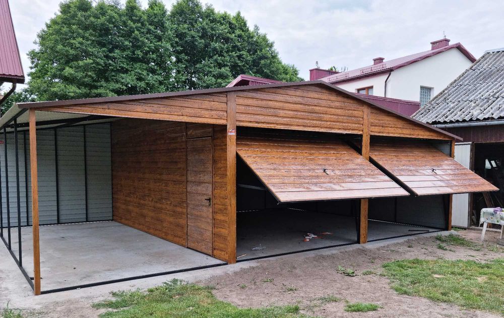 Garaż Blaszany Antracyt Mat + Dodatkowa Wiata z Paneli