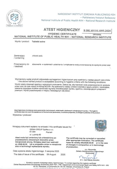 Tabletki solne- do stacji uzdatniania wody