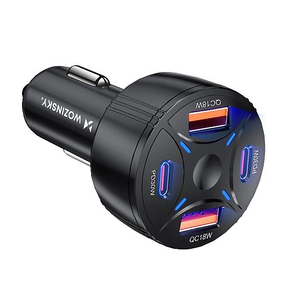 Ładowarka samochodowa Wozinsky WLS-04/60W 2xUSB-C 2xUSB-A - czarna