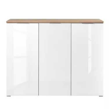 Stylowa komoda lacobel z dębowym blatem - biały front