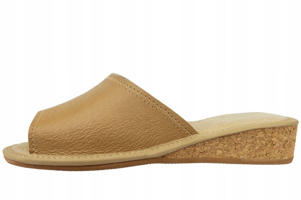 Kapcie Damskie SKÓRA NATURALNA Pantofle Wygodne POLSKIE na KOTURNIE