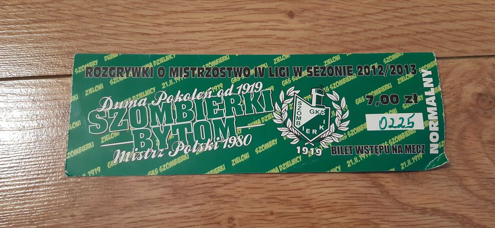 stary bilet na mecz piłkarski bytom szombierki z 2012 roku