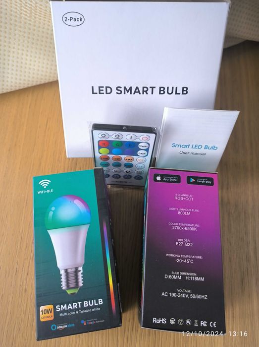 NOVO! Pack duas lâmpadas RGBCW E27  10 W  Alexa Echo, Google Home Siri