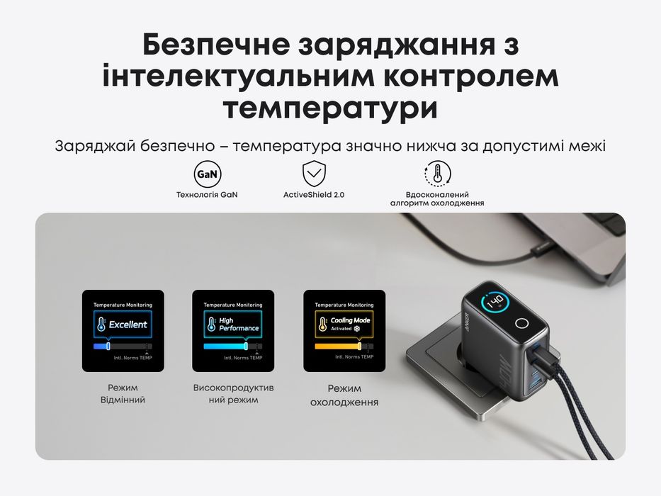 Зарядний пристрій Anker GaN 140W. Євро вилка. 240W Кабель. Нова