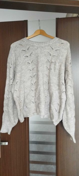 Sweter oversize beż szary ażurowy M Sweewe