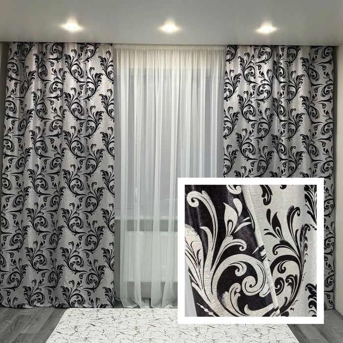 Штори велюр блекаут вензель ALBO сірі 150×265 см, комплект 2 шт.