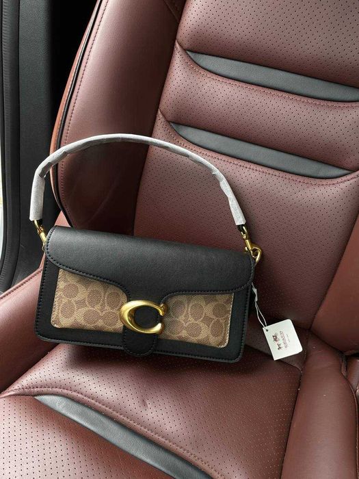 Coach Tabby Black/Beige Shoulder Bag In Signature Canvas
