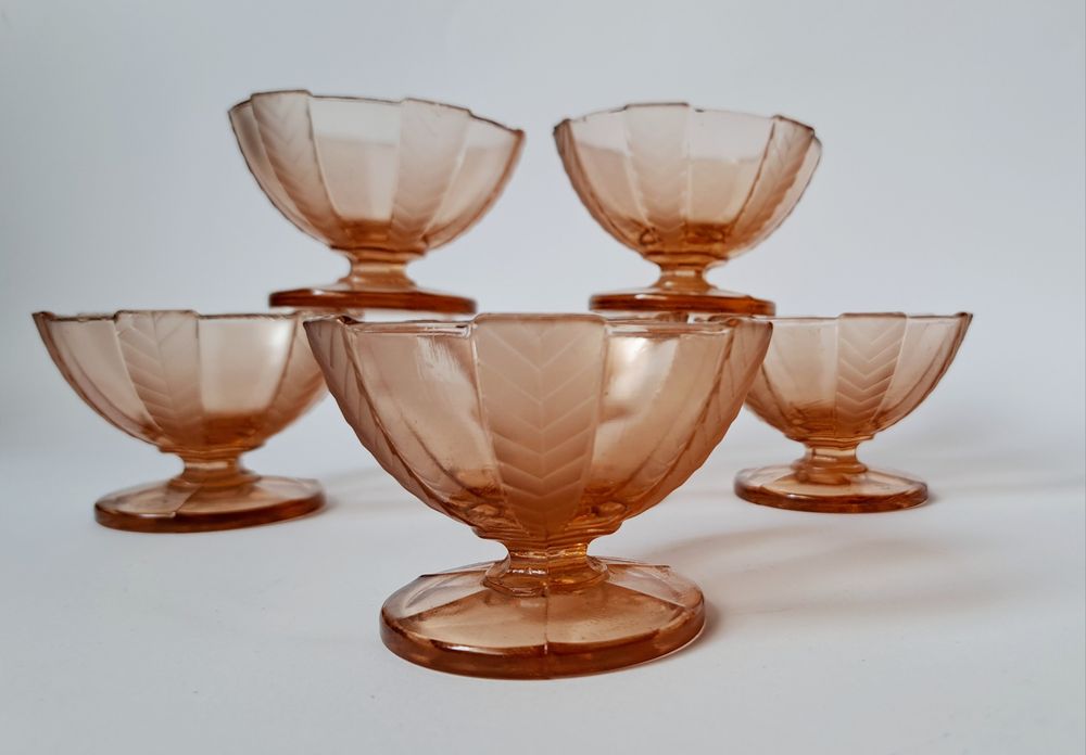 6x pucharek Art deco Zawiercie szkło kolorowe