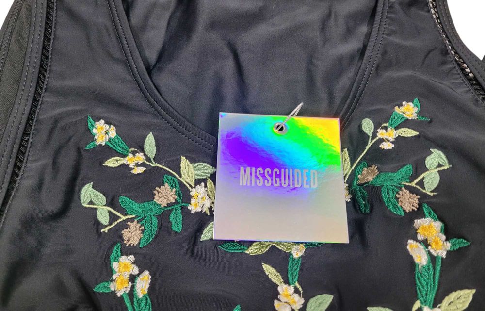 Nowy czarny strój kostium kąpielowy 38,M haft kwiaty Missguided