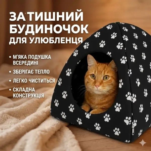 М'яка будка для собак і котів з подушкою всередині, розмір 34×40 см —