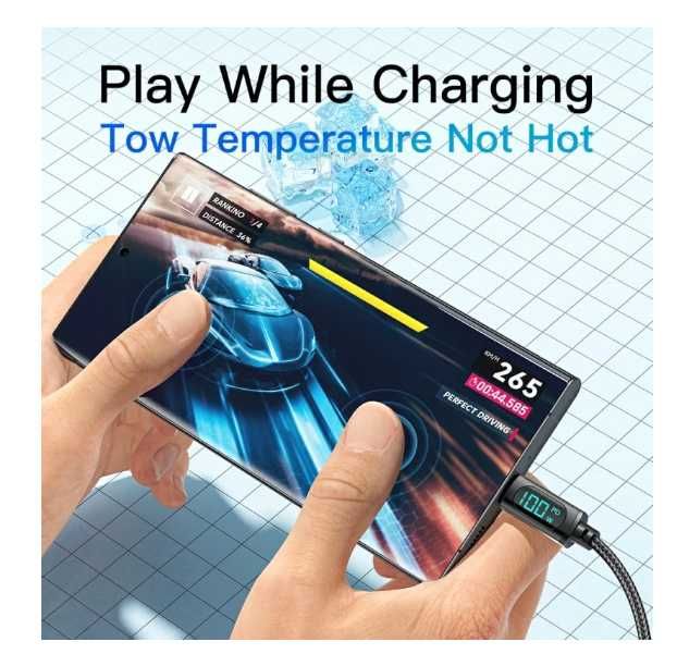 Кабель с экраном ESSAGER Type-C Type-C 100W 5А быстрая зарядка