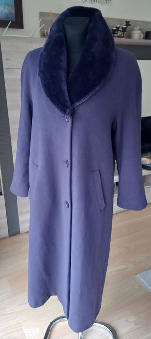 Fioletowy płaszcz super skład wełna kaszmir retro vintage r. L