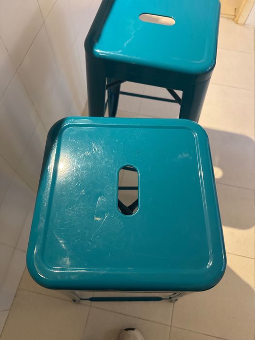 Conjunto 2 bancos altos turquesa