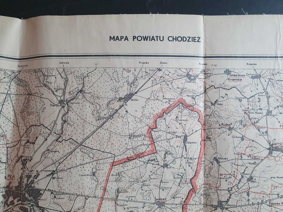 Mapy powiatowe 1960r na płótnie  Trzcianka Chodzież Czarnków 57 x 92