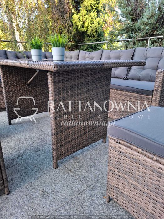Narożnik Ogrodowy Zestaw Mebli Ogrodowych Narożnik i Pufy na Taras