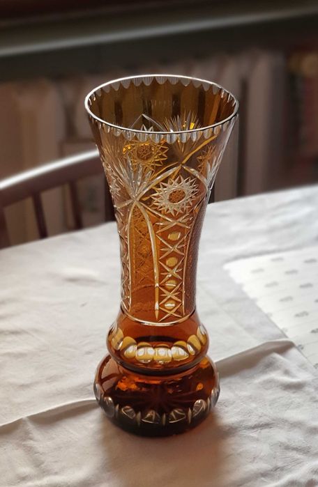 Wazon, kryształ, pomarańczowo brązowy