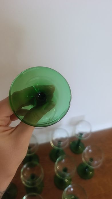 Jogo de 12 copos vintage, pé e base verde